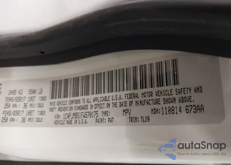 2015 Jeep Cherokee Trailhawk z USA, uszkodzony, nr VIN 1C4PJMBS1FW570175